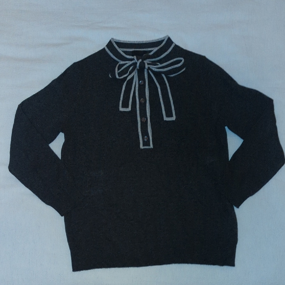 J. Crew Black Sweater with Gray Bow Accent